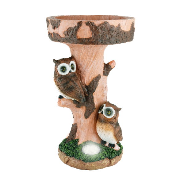 Solar Owl Birdbath