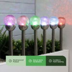 (Pack Of 6) 8cm Crackle Glass Ball Stake Solar LED Light (Outer Ctn Qty: 24)