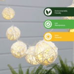 2m Solar Wicker Ball LED String Lights (10 Piece) (Outer Ctn Qty: 12)