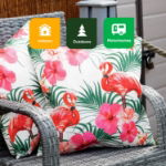 Outdoor Pair of Flamingo Palm Print Scatter Cushions