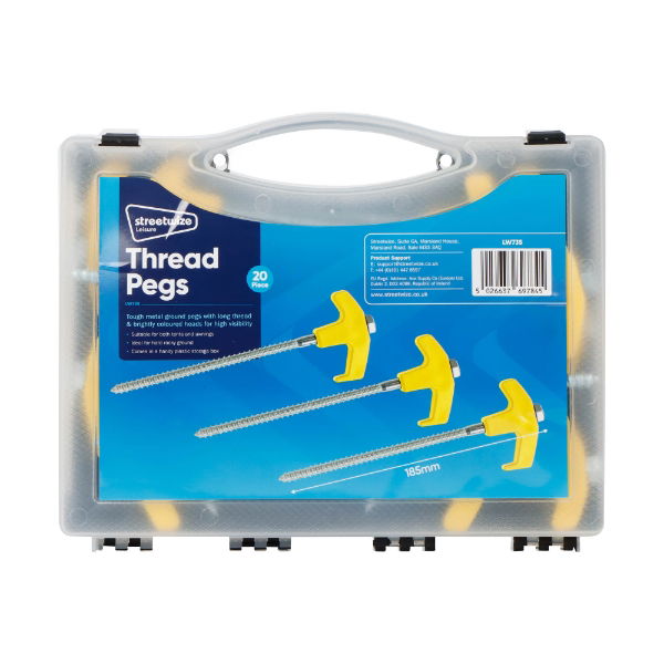 20Pc Screw in Threaded HD Ground Pegs 7.4x185mm