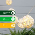 2m Solar Wicker Ball LED String Lights (10 Piece) (Outer Ctn Qty: 12)