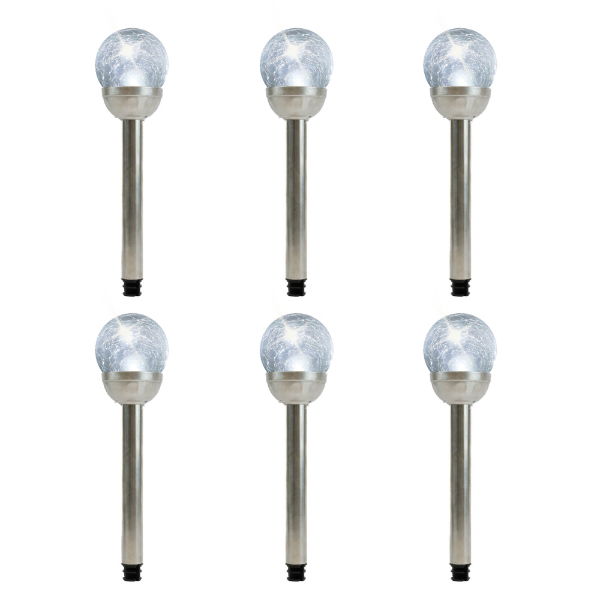 (Pack Of 6) 8cm Crackle Glass Ball Stake Solar LED Light (Outer Ctn Qty: 24)