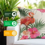 Outdoor Pair of Flamingo Palm Print Scatter Cushions