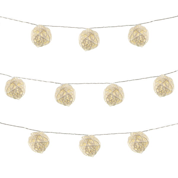 2m Solar Wicker Ball LED String Lights (10 Piece) (Outer Ctn Qty: 12)