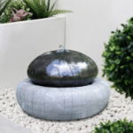 Solar-Powered Black Pebble Water Fountain