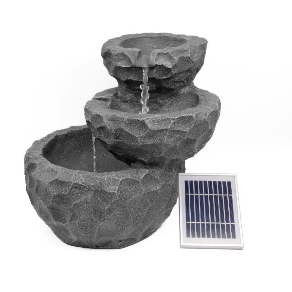 Solar-Powered Water Feature - Three-Tiered Rock (Outer Ctn Qty: 1)