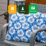 Outdoor Pair of Blue Hawaiian Print Scatter Cushions