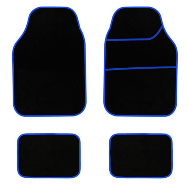 4 Piece Black Velour Mat Set with Blue Bind (Box Qty: 12)