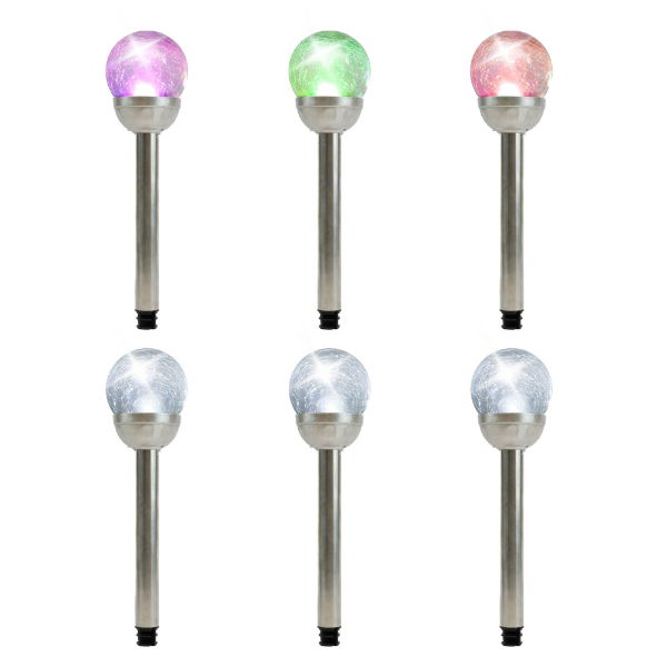 (Pack Of 6) 8cm Crackle Glass Ball Stake Solar LED Light (Outer Ctn Qty: 24)