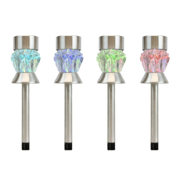 Pack of 4 Solar Round Crystal Stake Lights (Outer Ctn Qty: 12)