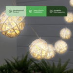 2m Solar Wicker Ball LED String Lights (10 Piece) (Outer Ctn Qty: 12)