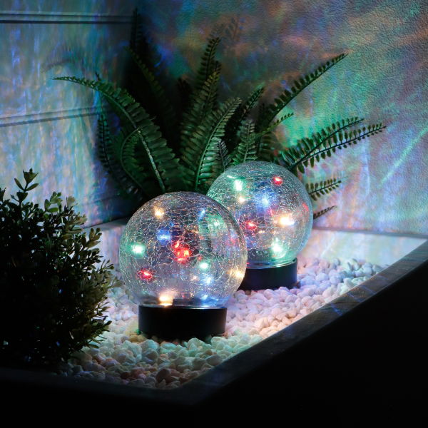 (Pack of 2) Solar Powered Multi-Coloured Crackle Ball - 12cm