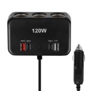 12V Triple Socket + Dual USB (A & C) – 80cm Cable