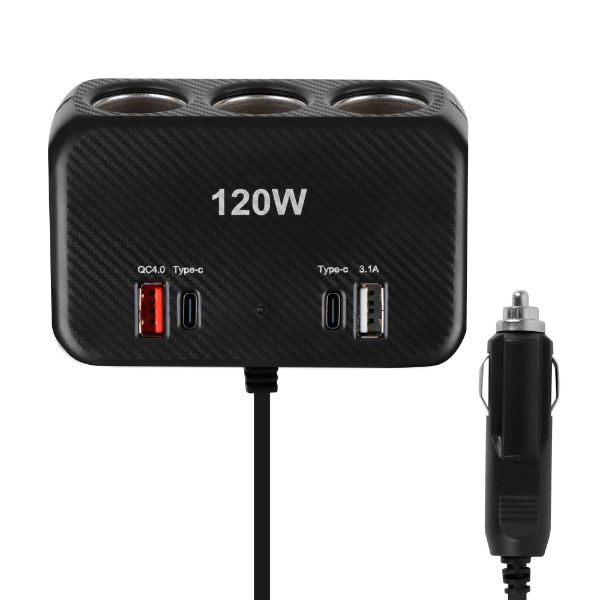 12V Triple Socket + Dual USB (A & C) – 80cm Cable