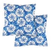 Outdoor Pair of Blue Hawaiian Print Scatter Cushions