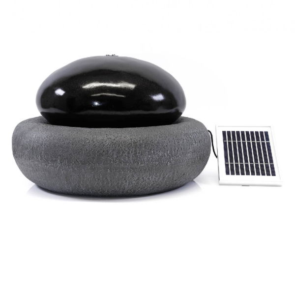 Solar-Powered Black Pebble Water Fountain